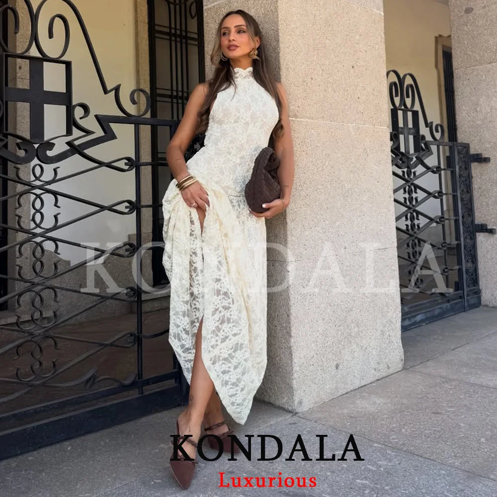 

KONDALA Vintage Chic Beige Lace Holiday Dress Women O Neck Sleeveless Loose Beach Dress Fashion 2026 Spring Summer Elegant Dress