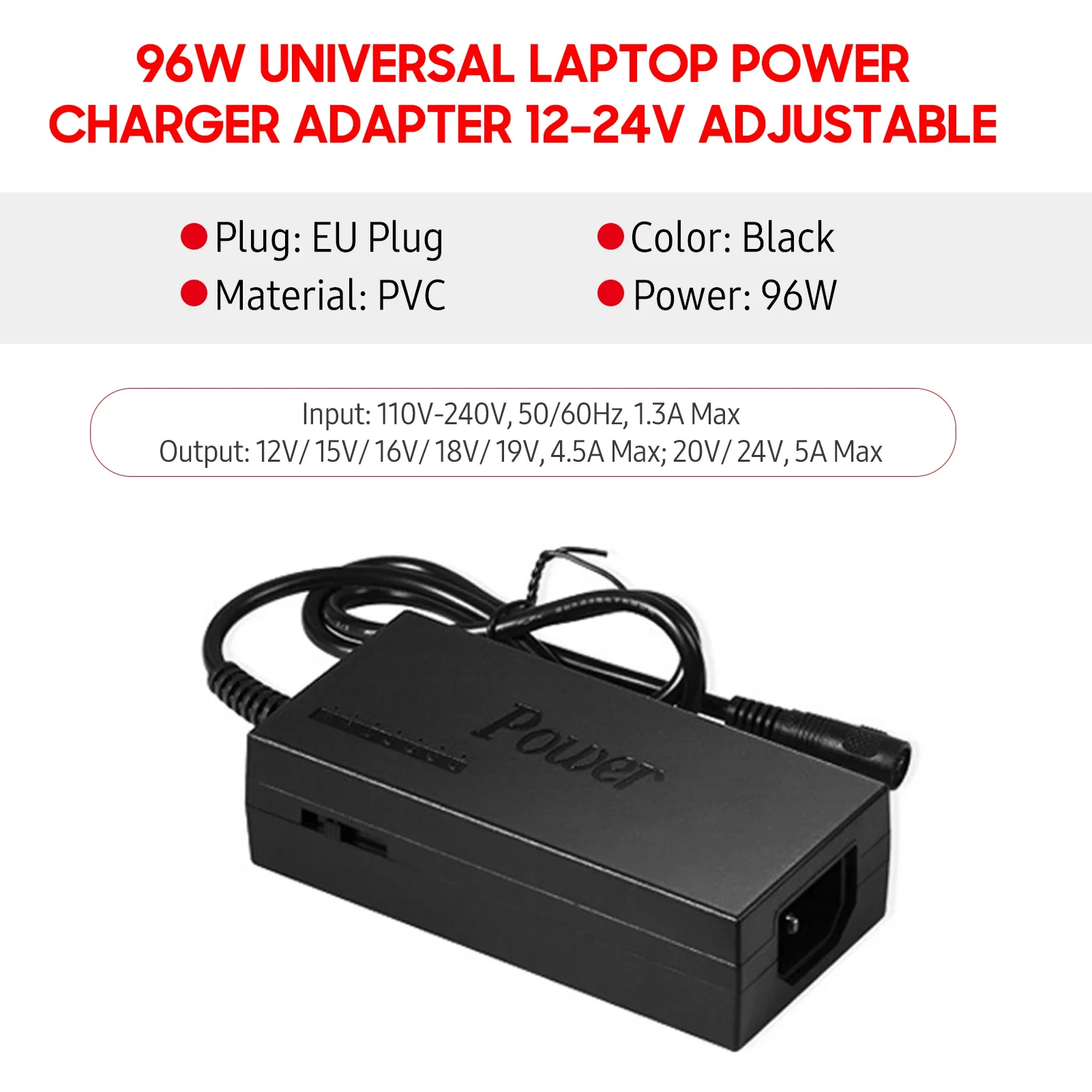 96W Universal Portable AC Laptop Power Adapter 12V 15V 16V 18V 19V 4.5A 20V24V Charger For Toshiba Hp Asus Acer Sony Lenovo