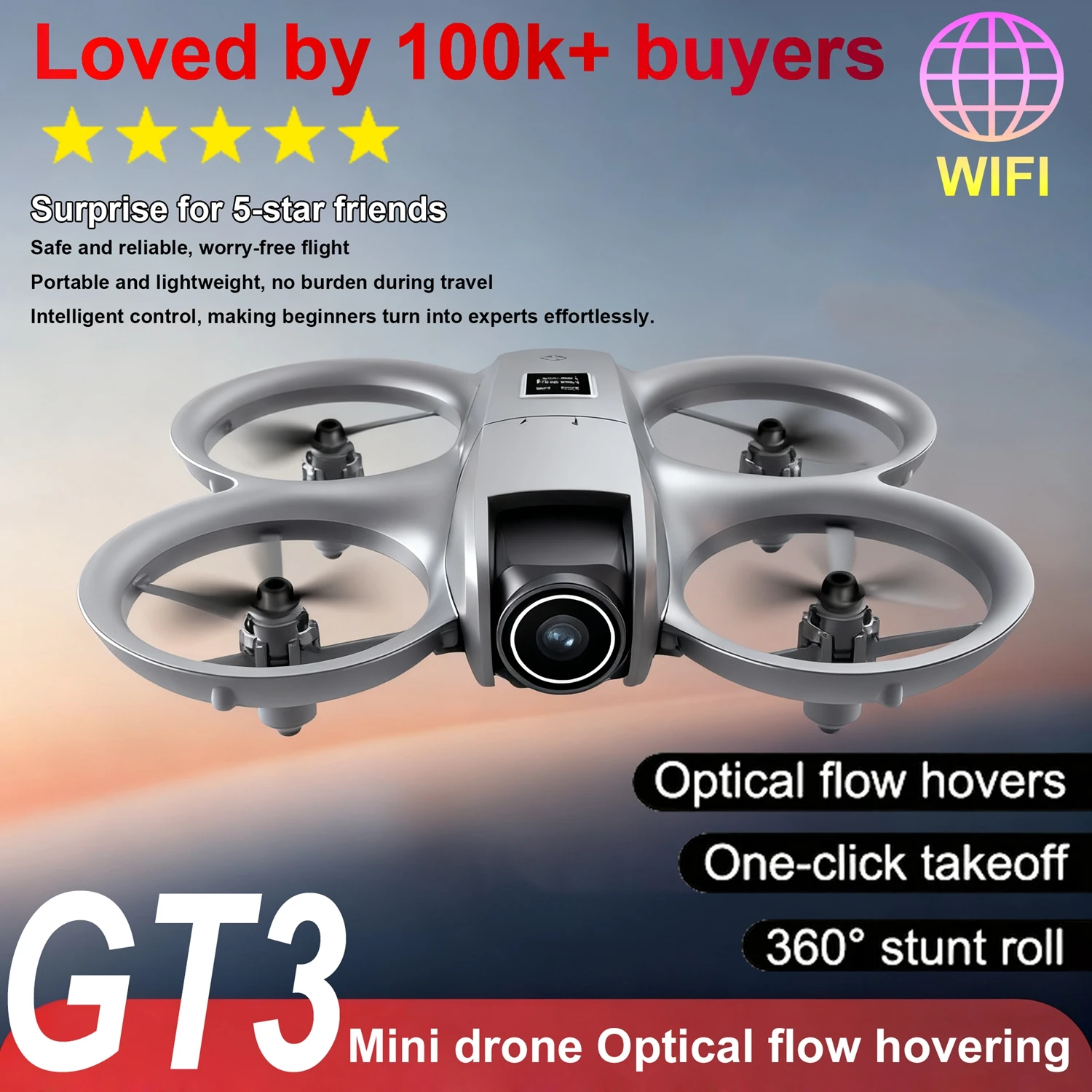 

Мини-дрон GT3 с двойной 4K-камерой, оптическим позиционированием, функцией обхода препятствий, складной радиоуправляемый квадрокоптер для начинающих