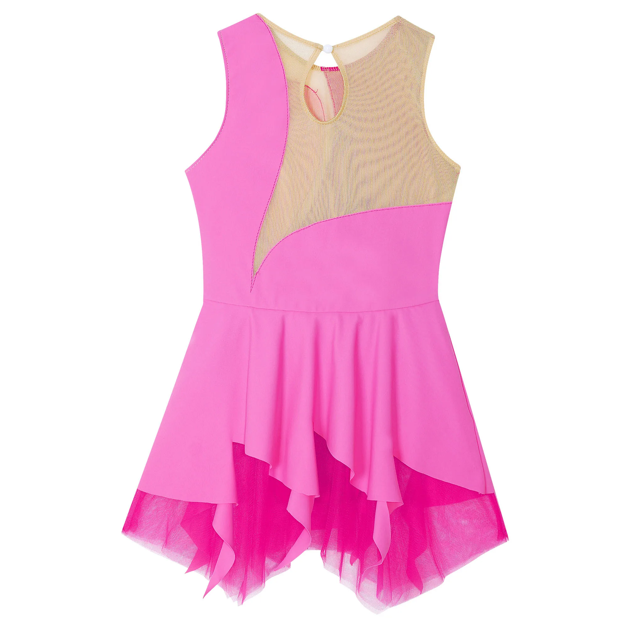 Kids Girls Rhinestone Figure Ice Skating Dress Children Sleeveless Ballet Dress Gymnastics Leotard for Dancing Competition