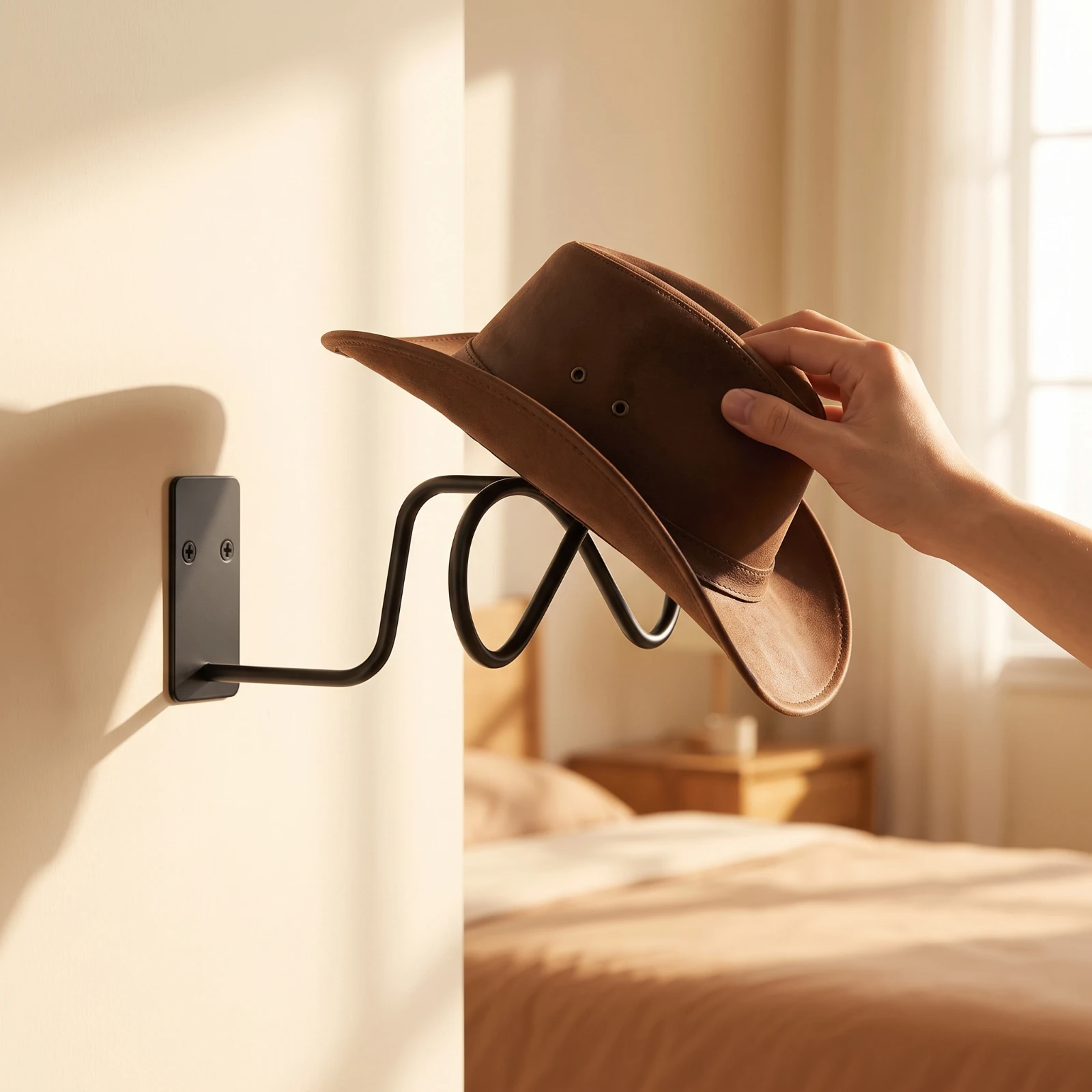 Wall Hat Rack Matte Black Hat Holder with Metal Hook Space-Saving Compact for Collectors, Closet, Entryway