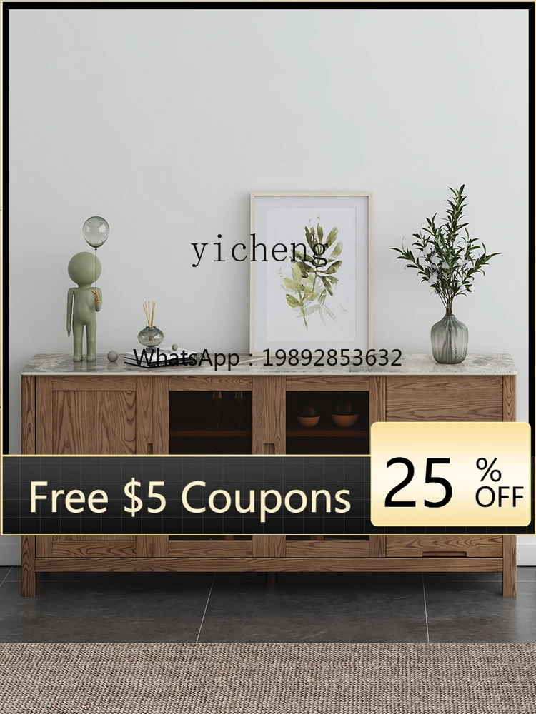 

DD Nordic solid wood rock slab dining side cabinet living room storage cabinet light luxury kitchen storage cabinet