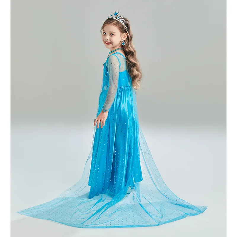 Girls Princess Queen Dresses Snow Carnival Party Halloween Prom Gown Cosplay Elsa Clothing Kids Birthday Party Roleplay Costume