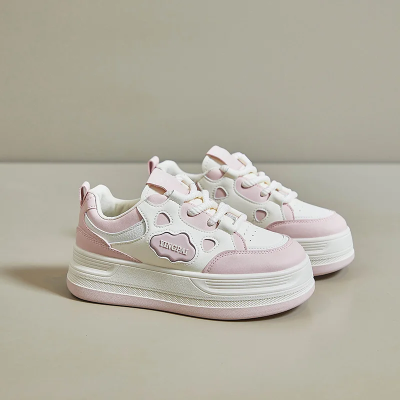 Spring & Summer PU Leather Women Shoes Fashion Breathable Sports Casual Girls Sneakers Thick-Soled Increase Size 35-40