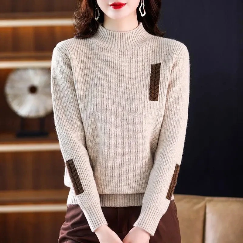 Knitted Pullover Top Pull Femme 2023 New Women's Sweater Autumn Winter Warm Half Turtleneck Casual Sweaters Chic Tops