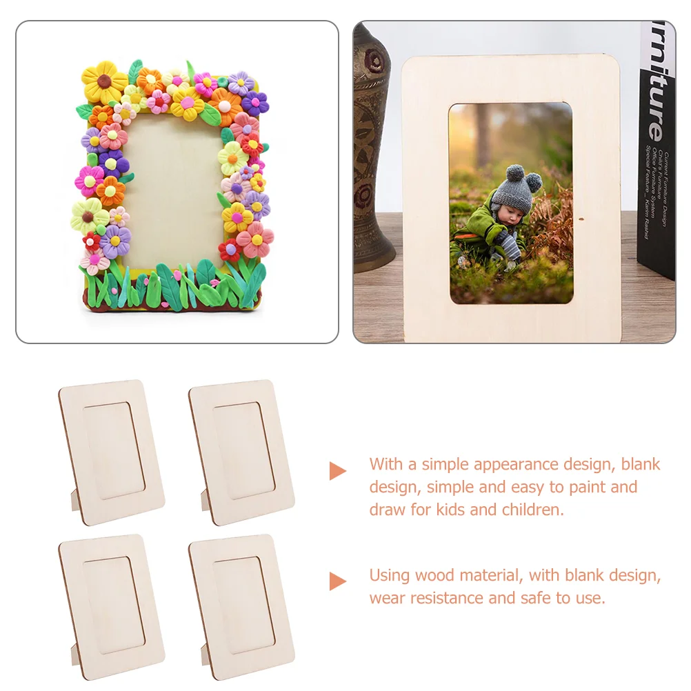 4 Pcs Unfinished Photo Frame Table Top DIY Wooden Picture Child Project Frames