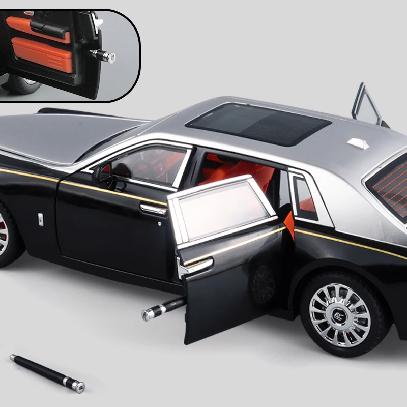 1:18 Rolls Royce Phantom Luksusowy samochód ze stopu odlewanego ciśnieniowo Metalowy model Dźwięk i światło Zabawka do wycofania Modne ozdoby na prezent dla przyjaciela