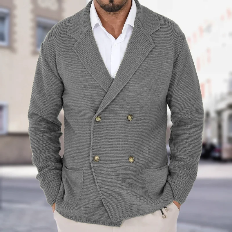 Europäische und amerikanische Mode Plus-Size-Herren Herbst und Winter Slim-Fit Revers Zweireiher Strickjacke.