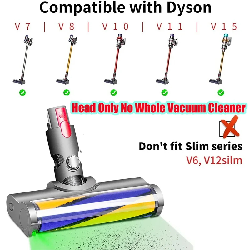 For Dyson V7 V8 V10 V11 V15 Vacuum Cleaner Floor Nozzle Brush Head with LED, Illuminates Hidden Dust and Good for Hard Floors