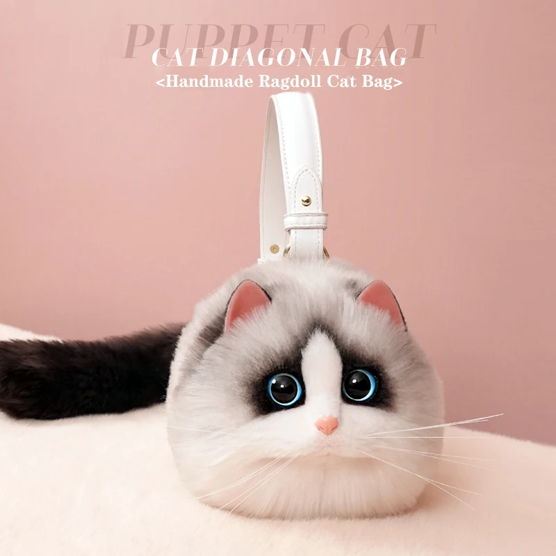 Fashion Women Creative Ragdoll Cat Bag Mini Shoulder Bags Female Winter Plush Underarm Bags Fluffy Tote Shopping Bag Small Purse