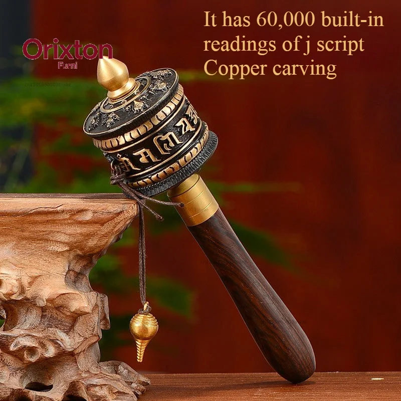 Hand-cranked Gold Wheel Tibetan Copper Hand-cranked Gold Bucket Six-character Mantra Times Home Tibetan-style Gold Cylinder