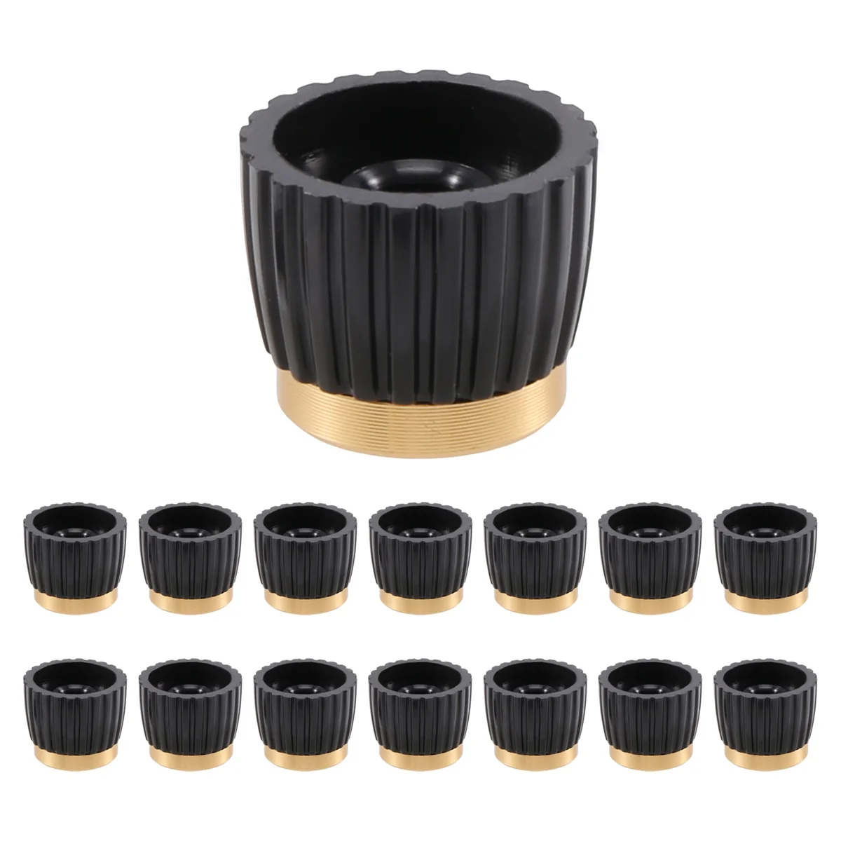 15Pcs Guitar AMP Amplifier Push on Fit Knobs Black with Gold Aluminum Cap Top Fits 6Mm Diameter Pots Amplifiers