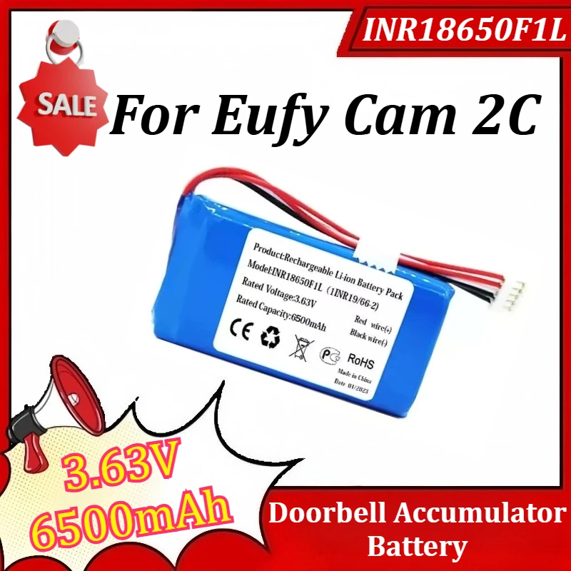 

INR18650F1L 1INR19/66-2 3.63V 6500mAh Battery for Eufy Cam 2C Doorbell Accumulator with 5-wire Plug Li-ion Battery