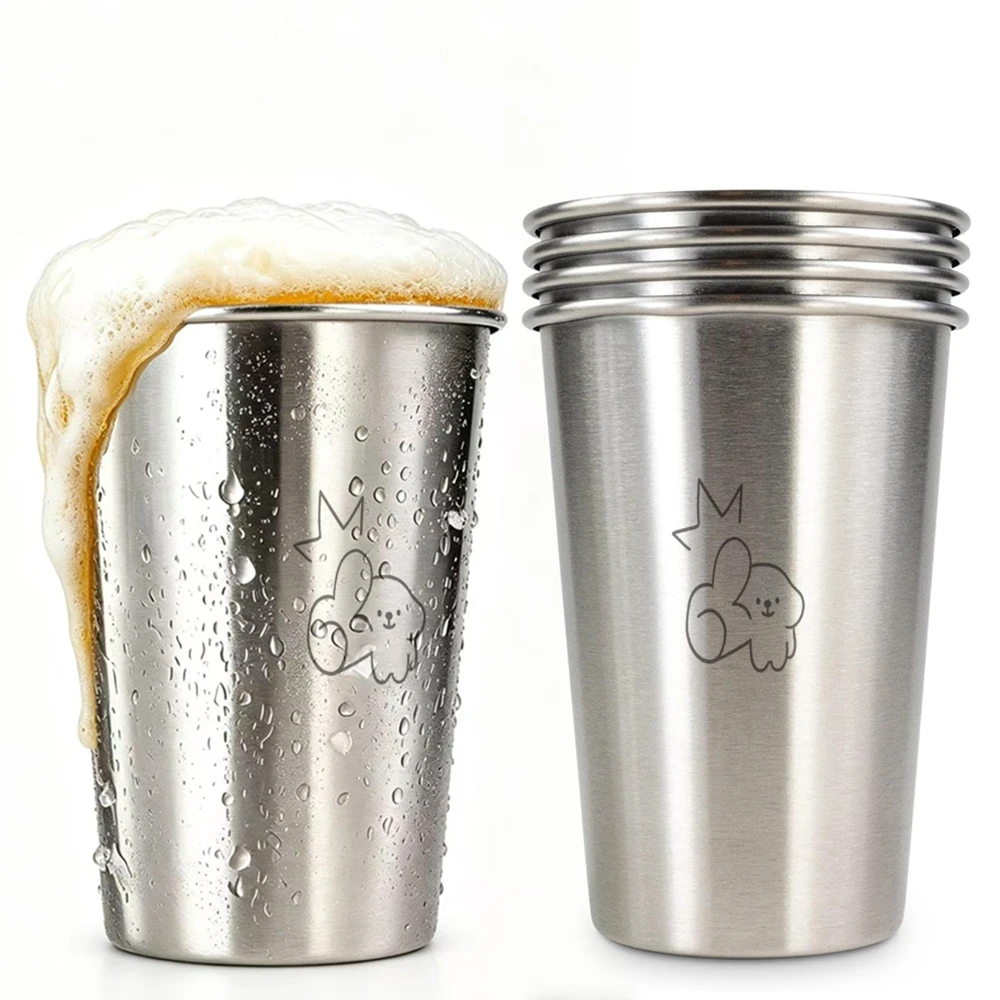 5 Pack Pint Cup 500ml Stainless Steel Beer Cup Tumbler Metal Cup Stackable Cup Metal Drinking Glasses for Travel Outdoor Camping