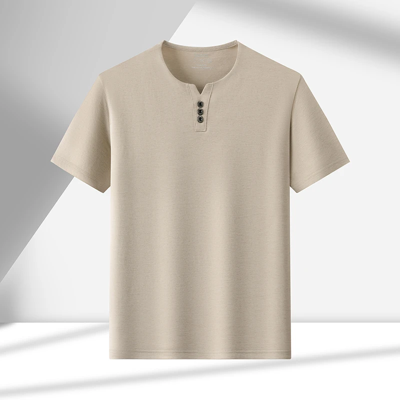 Herren Henley-T-Shirt mit Kurzarm und Dreiknopfleiste aus Atmungsaktivem Stoff für Alltägliche Freizeitkleidung – Detail 15