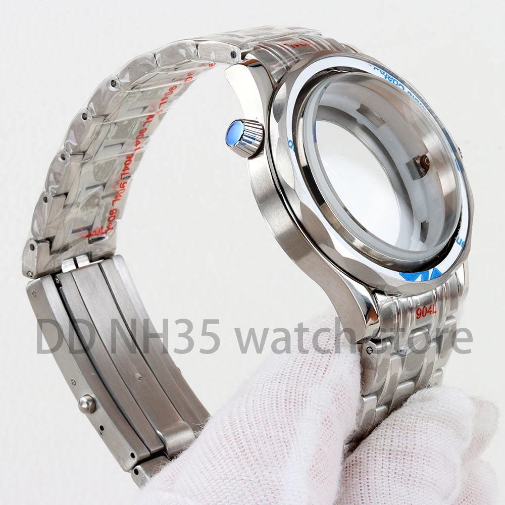 NH35 Case No Bezel Silver 41mm Solid 316L Stainless Steel Waterproof for Seamaster NH35 NH36 Movement 20mm Width Bracelet