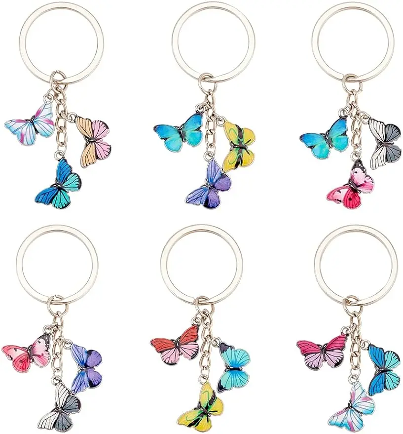 

6pcs Butterfly Keychains Alloy Enamel Pendant Keychain Colorful Butterfly Pendant Keyrings Handbag Charm Accessories Keychain