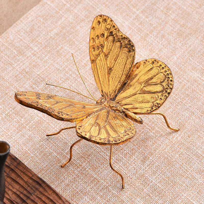 Metal Handicraft Artificial Animal Sculpture Golden Butterfly Insect Dragonfly Statue Metal Decorative Figurines Home Decoration