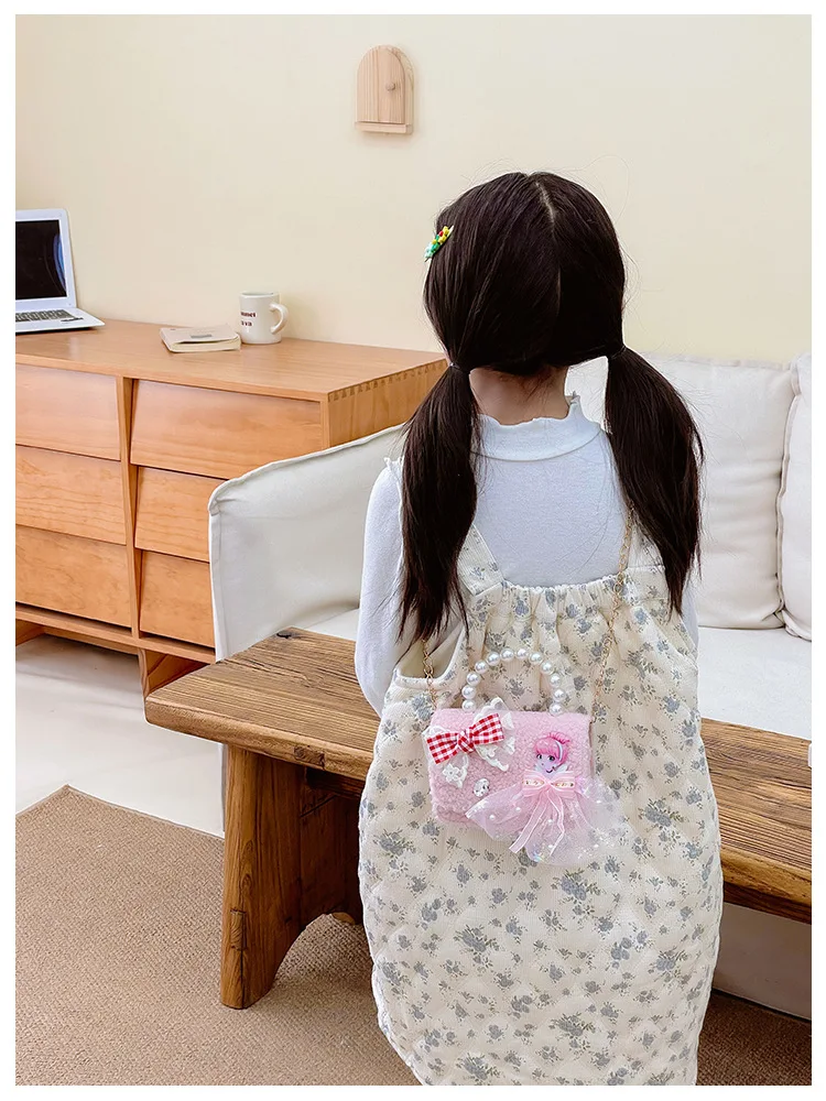لؤلؤة مقبض الفتيات لطيف الأميرة أفخم حقائب الكتف الحلو القوس الأطفال مربع حقيبة ساعي الشتاء سلسلة محفظة حقائب اليد هدية