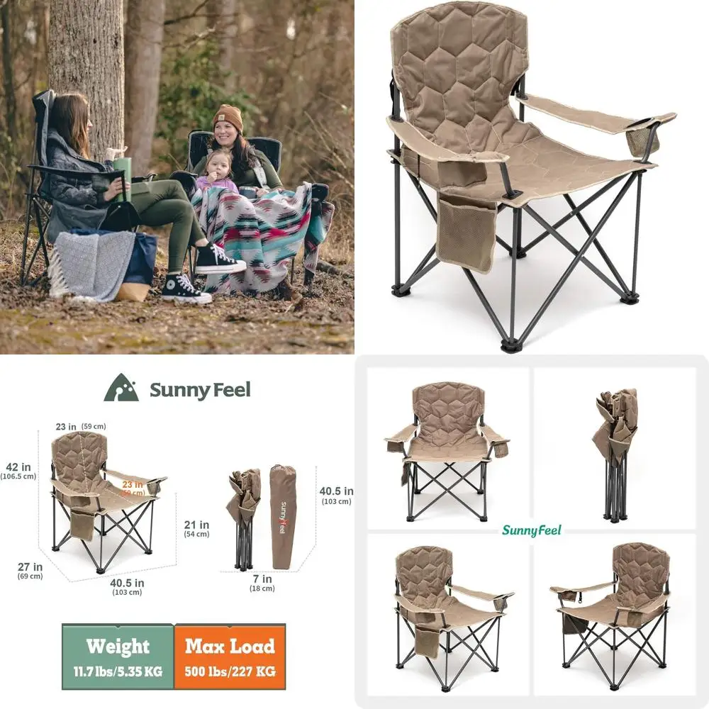 

XXL Oversized Camping Chair Heavy Duty 500 LBS for Big Tall People Above 6'4 Padded Portable Folding Sports Lawn Chairs with Arm