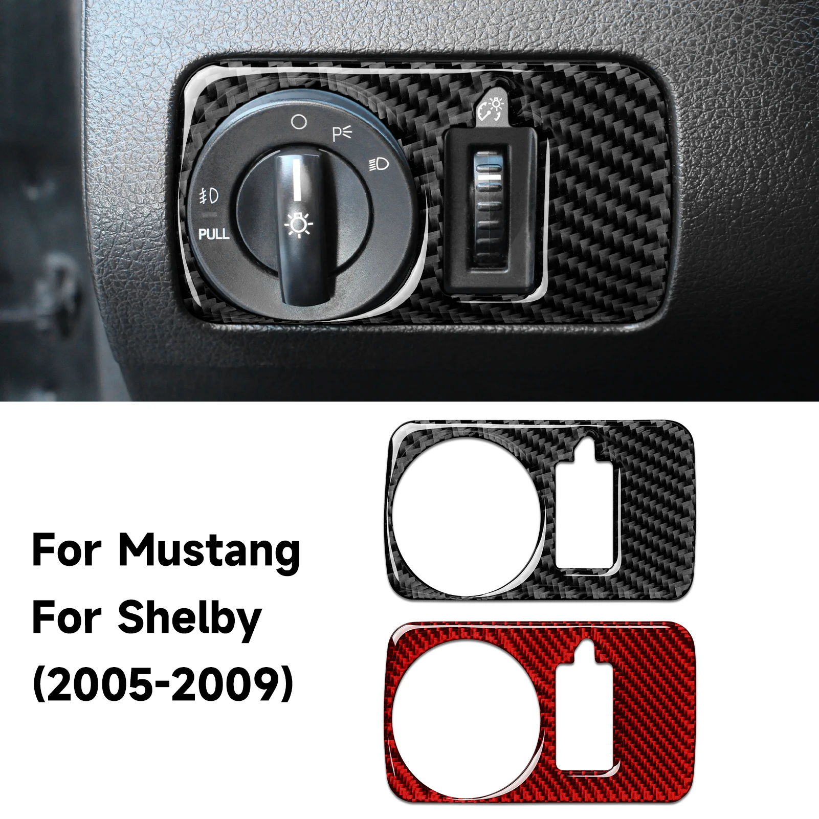 

For Ford Mustang GT Shelby (2005-2009) Headlight Switch Cover Panel Carbon Fiber Interior Sticker Car Trim Accessories