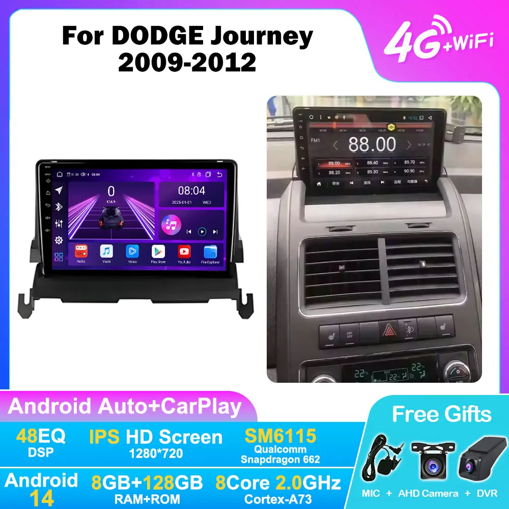 Android 14 Car Radio For DODGE Journey 2009-2012 9inch Carplay Auto GPS Navigation 8Core Multimedia Player Intelligent Stereo 4G
