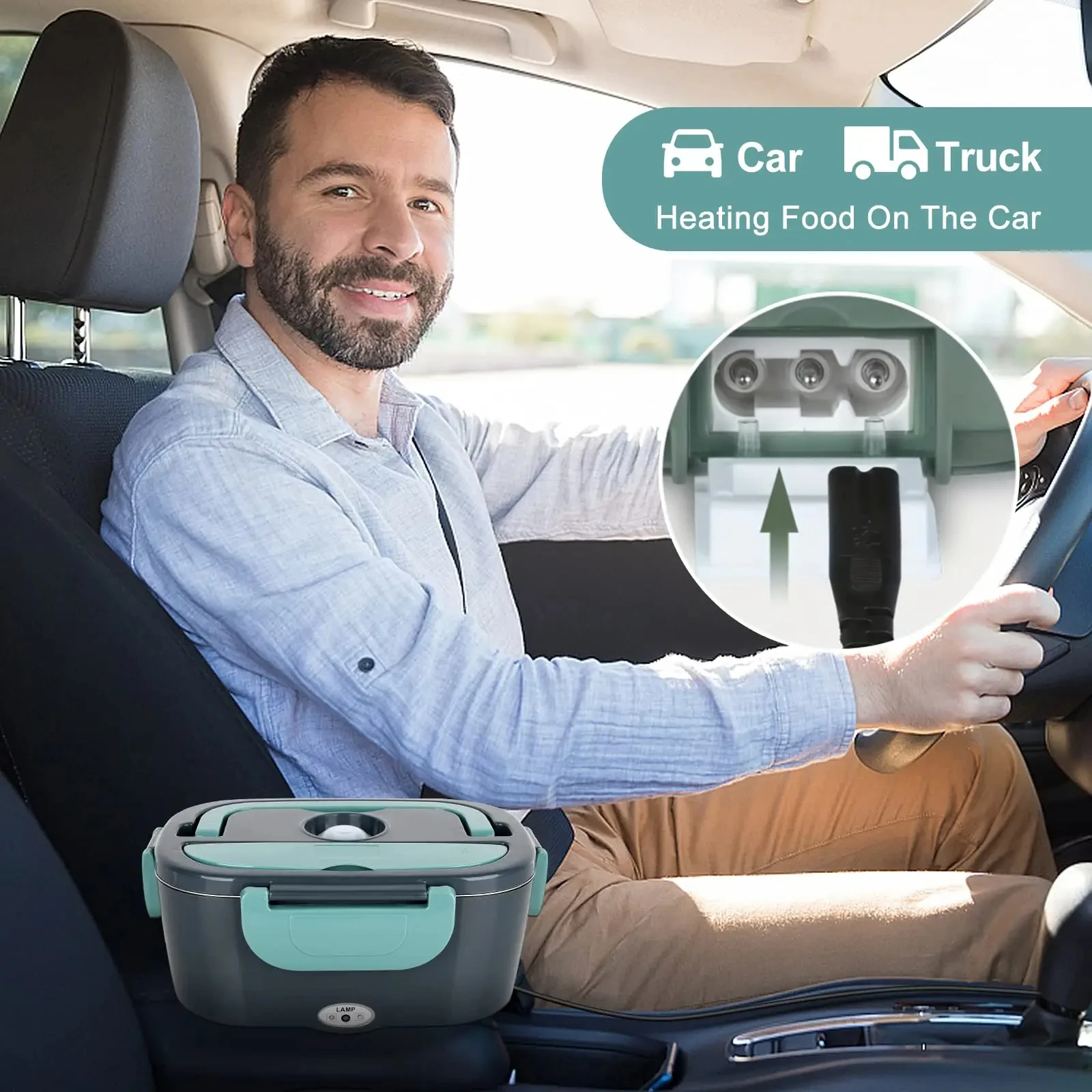 صندوق غداء كهربي: سخان طعام محمول 12 فولت/24 فولت/110 فولت مع حاوية من الفولاذ المقاوم للصدأ مانعة للتسرب سعة 1.5 لتر وحقيبة معزولة للسيارة/المنزل