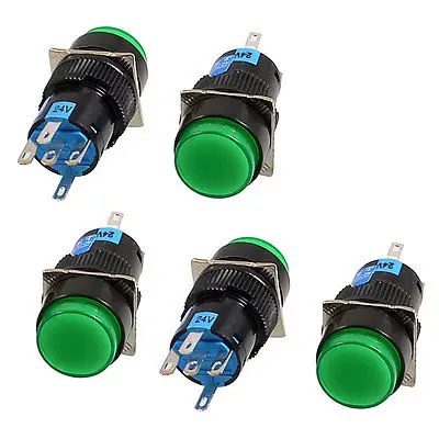 Round Green 5-Terminal SPDT Self Lock NO NC Push Button Switch 24V