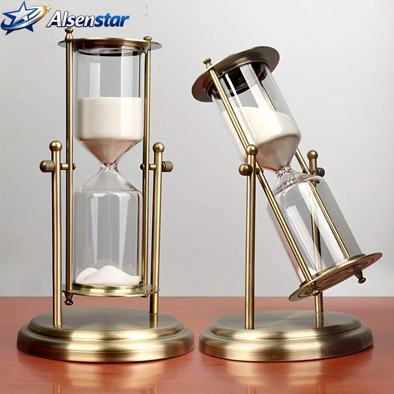 Modern Golden Sand Timer 15-Minute Rotating Crown Design Glass & Metal Decorative Home Office Desk Accessory Elegant Ornament
