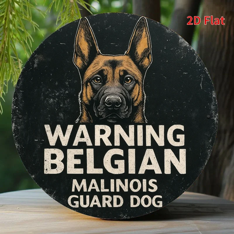 2D Printed German Shepherd Guard Dog Metal Plaque - Warning Belgian Malinois Security Sign, 20x20cm/7.8x7.8in Durable Metal Wall