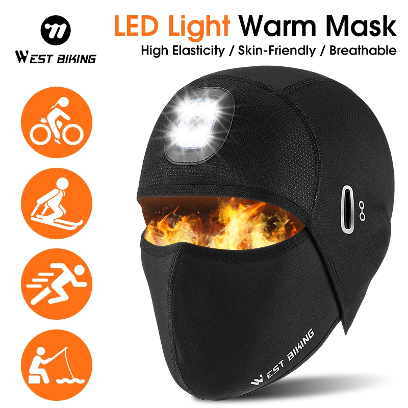 WEST BIKING Winter Warm Headwear With LED Light Rechargeable Skin-Friendly Knit Hat Windproof Hat For Night Cycling Jogging  ﻿