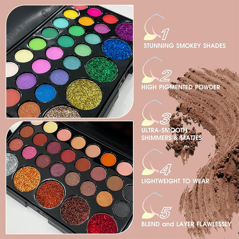 29 Color Mini Eyeshadow Palette Shimmer Glitter Matte Eyeshadow Palette Makeup, Eyeshadow Long Lasting Music Festival Eye Makeup