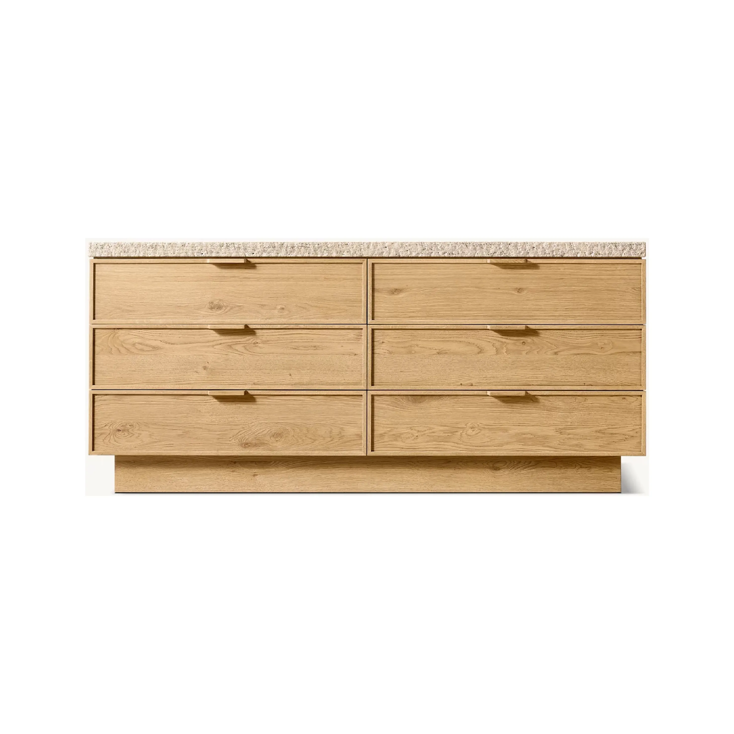 ^Modern Rustic Craftsman Solid Oak Bedroom Dresser 6-Drawer Wooden Storage Chest with Natural Stone Top Living Room Cabinet