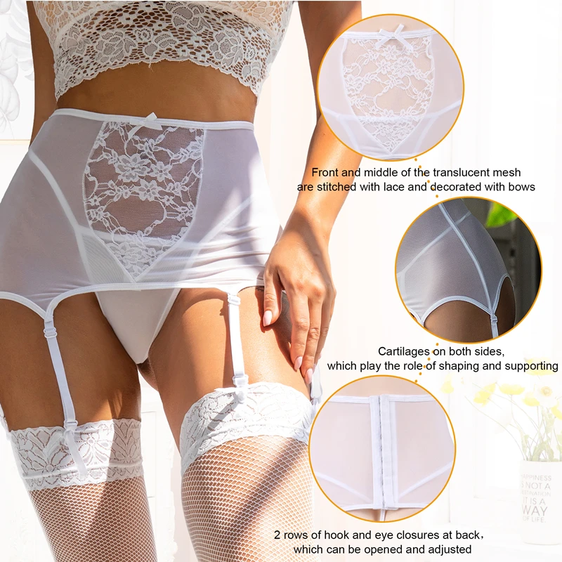 Comeondear Wedding Garters Wide Suspender Belt High Waist Underwear Lingerie Porte Jartelles Sexy Plus Size Lace Garter Belt Set