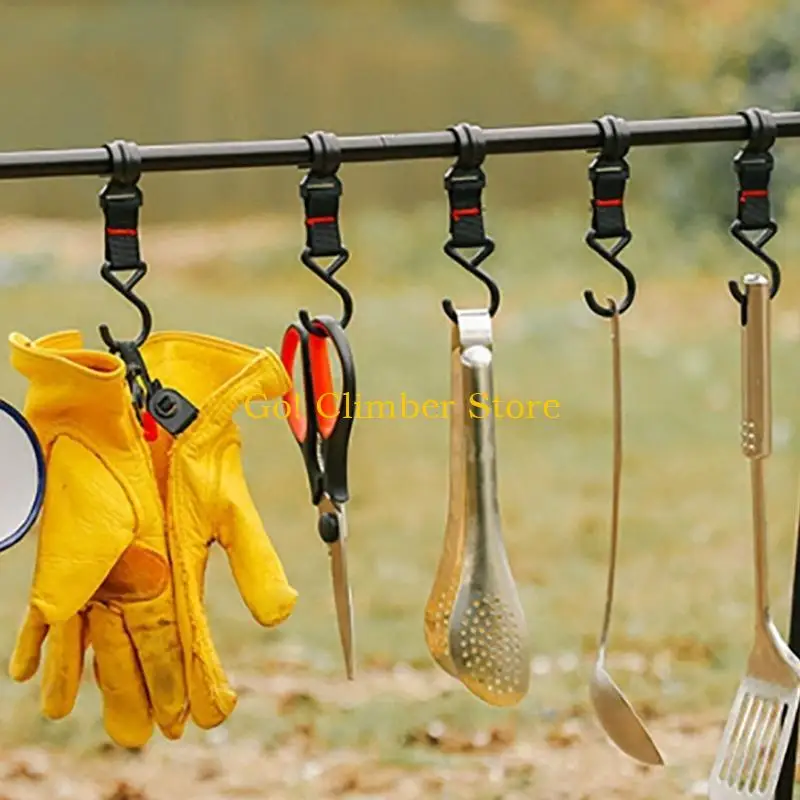 Q84C 5Pcs Camping Hangings Hook Moveable S-Shaped Hanger Light Weights Tablewares  Holder