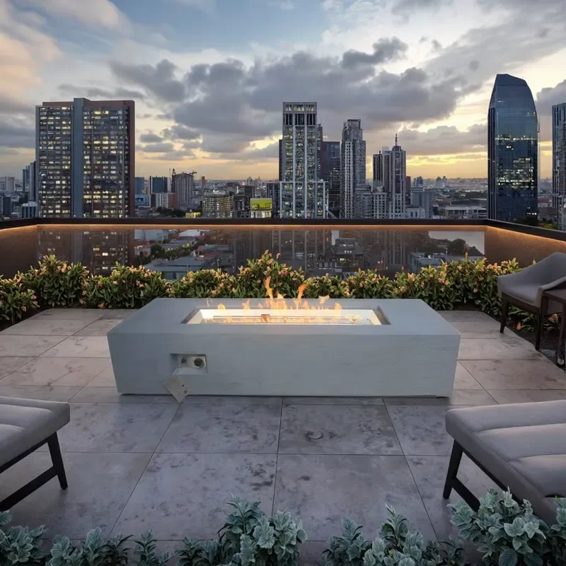 Big Size Stainless Steel Outdoor Linear Fire Pit Burner Original Concrete Gray Rectangle Fire Table