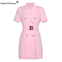 Women OL Formal Business Lady Blazer Dress Short Sleeve Solid Color Slim Design Quality Female Workwear Clothing