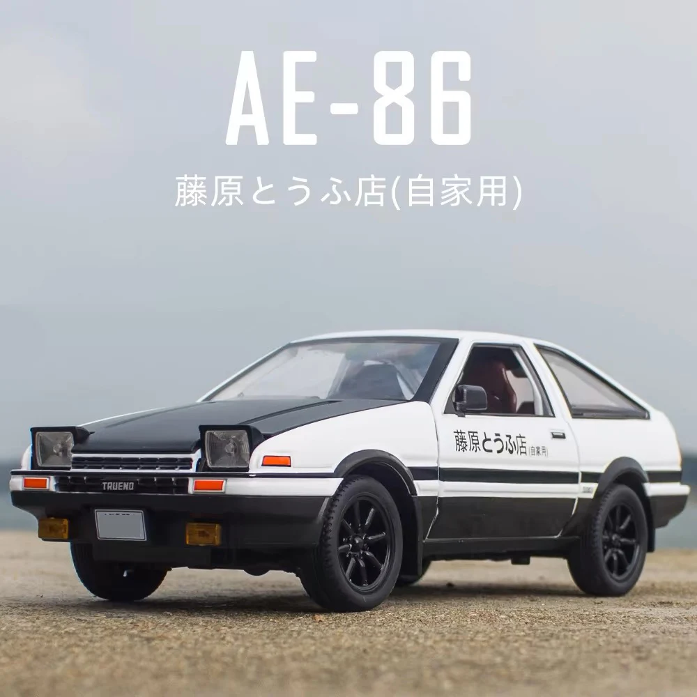 1:18 Movie Car INITIAL D AE86 Alloy Sports Car Model Diecast Metal Track Racing Vehicles Car Model Sound and Light Kids Toy Gift