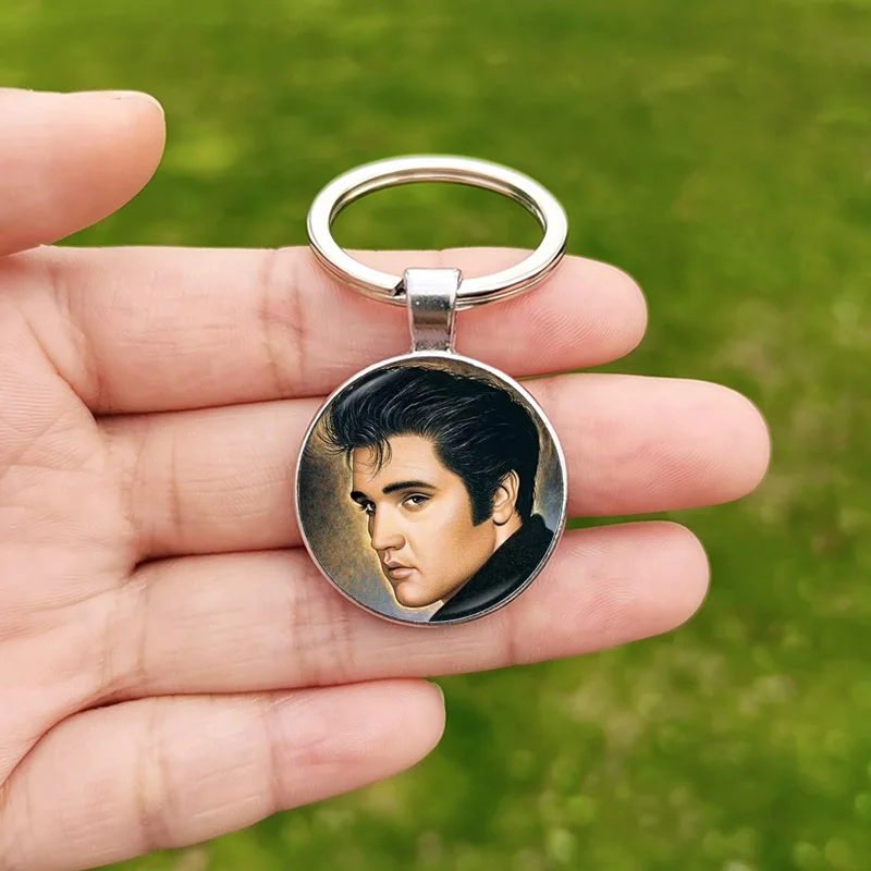 Hot Sale Elvis Keychain Pop Music Singer Star Art Poster Glass Cabochon Pendant Keychains for Men Women Car Keyring Fans Gift