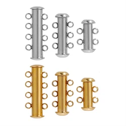 3pcs Stainless Steel 4 Loops Magnetic Slide Tube Clasps Hooks for DIY Layer Necklace Jewelry Making Supplies Bracelet Connectors