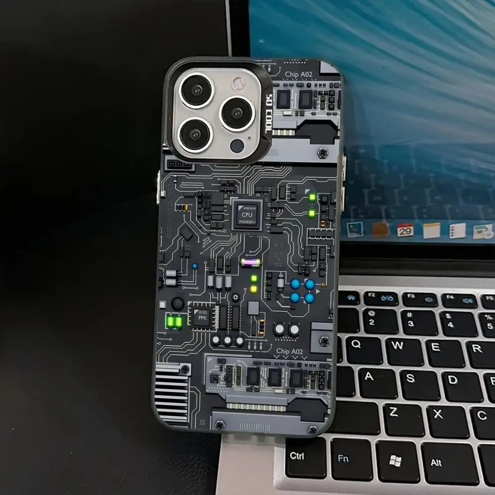 

Circuit board design phone case for iPhone 16 15 14 13 12 11 Pro/ Max/Plus shock-proof rear cover anti-fingerprint