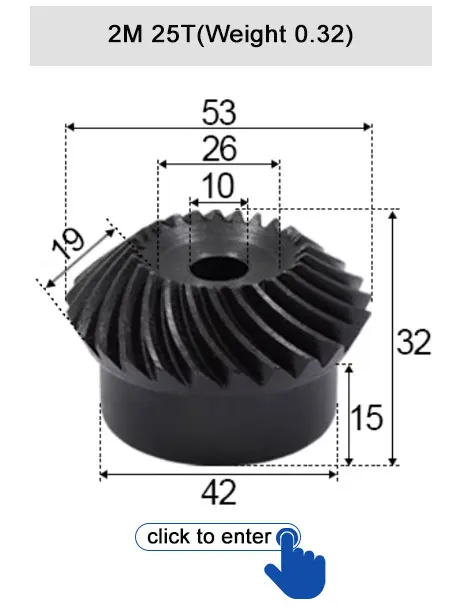 45 # Stahl-Spiralkegelradgetriebe, 2M, 15T bis 60T, Modul 1:4, 90 Grad Differentialgetriebe, gleicher Übersetzungsverhältnis, Durchmesser 8mm bis 12mm, Loch – Detail 16