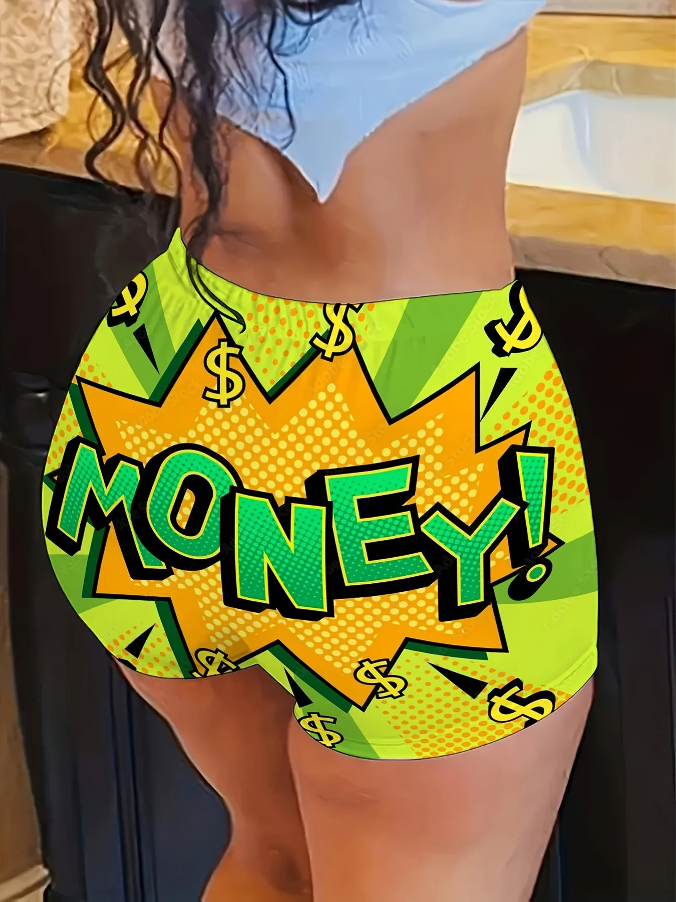 

Женские эластичные шорты для тренировок с высокой талией Money Doodle, брюки для бега для йоги с эластичной тканью для повседневного спортзала