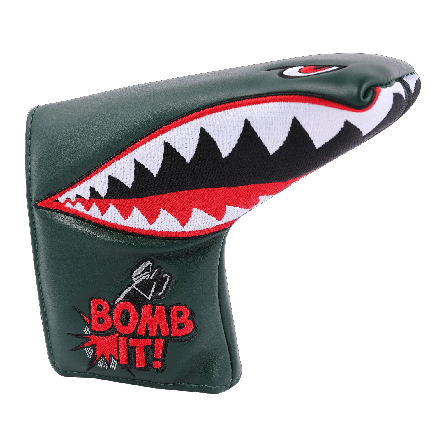 Green PU Leather Shark Straight Bombs Design Golf Blade Putter Covers