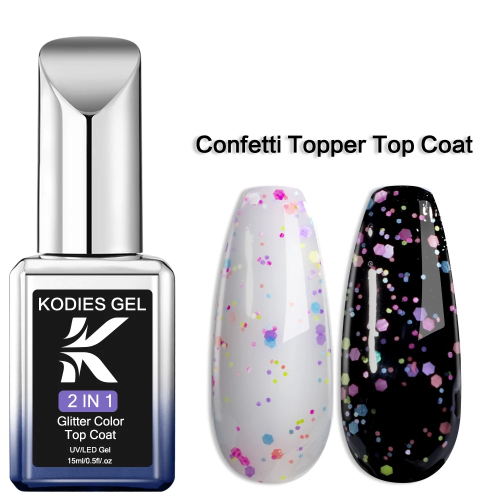 KODIES ジェル新グリッタートップコート紙吹雪トッパー UV ジェルネイルポリッシュ半永久 UV/LED ネイルジェル仕上げミックススパンコールマニキュア