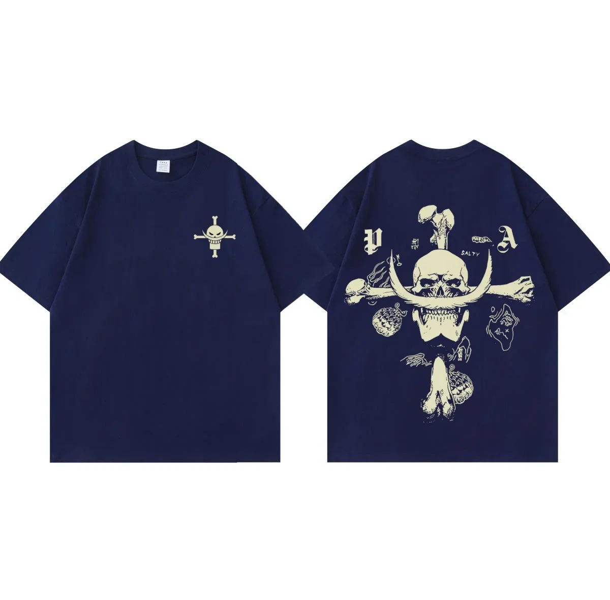 Camiseta con estampado de logotipo de barba blanca de algodón puro periférico de Anime Popular de Japón, pantalón corto informal a la moda para hombres y mujeres, Top de manga