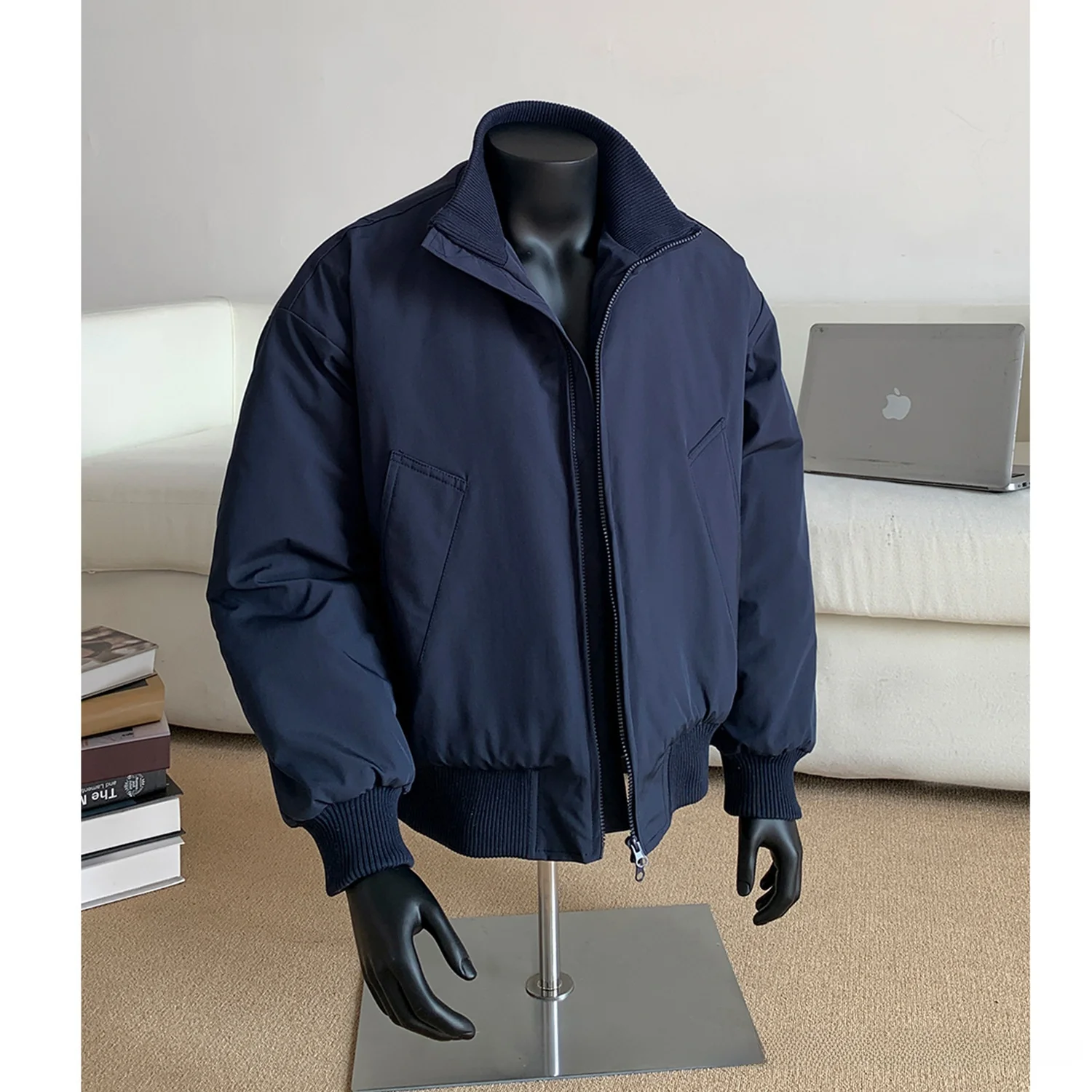 

American Sle ort Stand Collar Flight Jaet Cotton Workwear Men's Loose Fit Autumn Winter Baseball Coat Long Sve