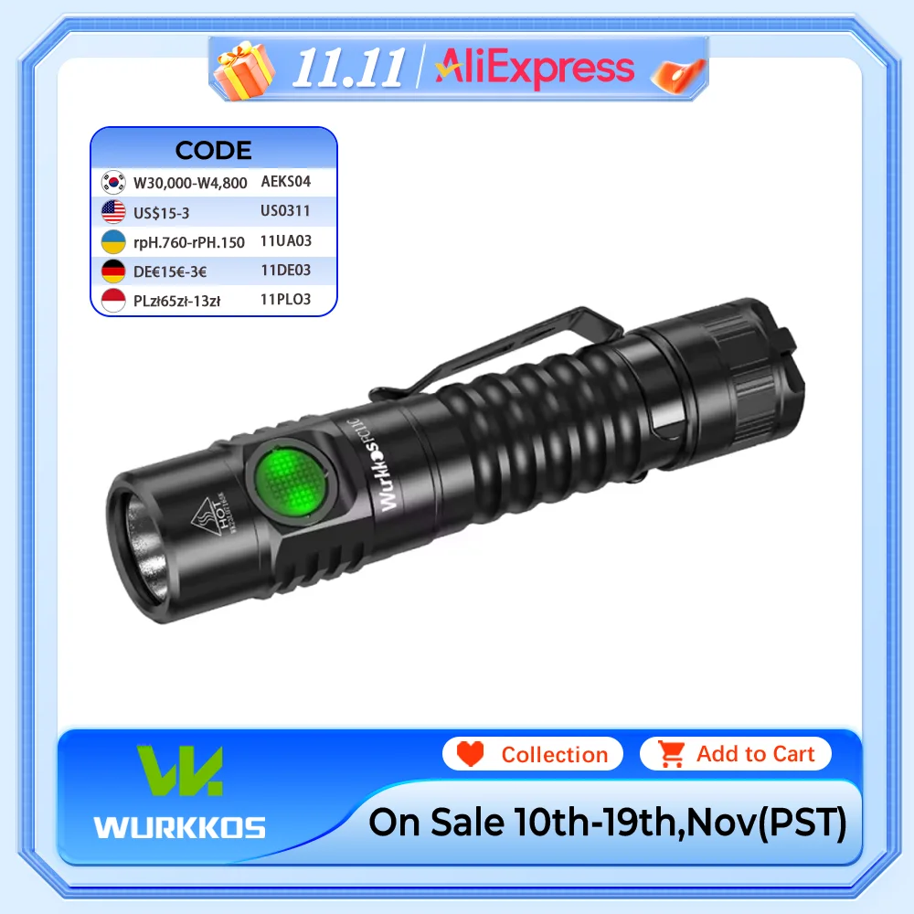 yZ[zWurkkos FC11C wH 519A ~HnCLO 18650 dőo 1200 LM USB C [d EDC g[`̓Mtg