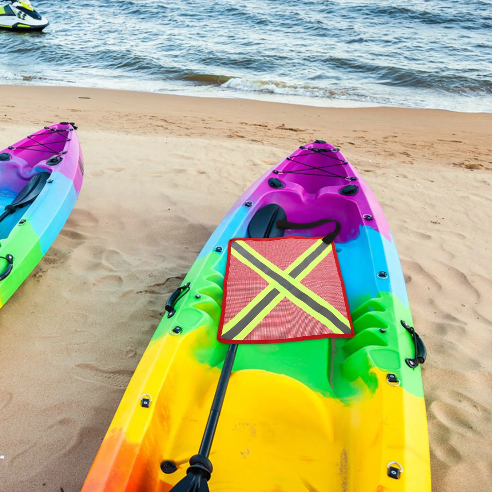 

Kayak Safety Flag Reflective High Visibility Easy Installation Durable Oxford Cloth for Canoe Sup Boat Towing Outdoor Warning