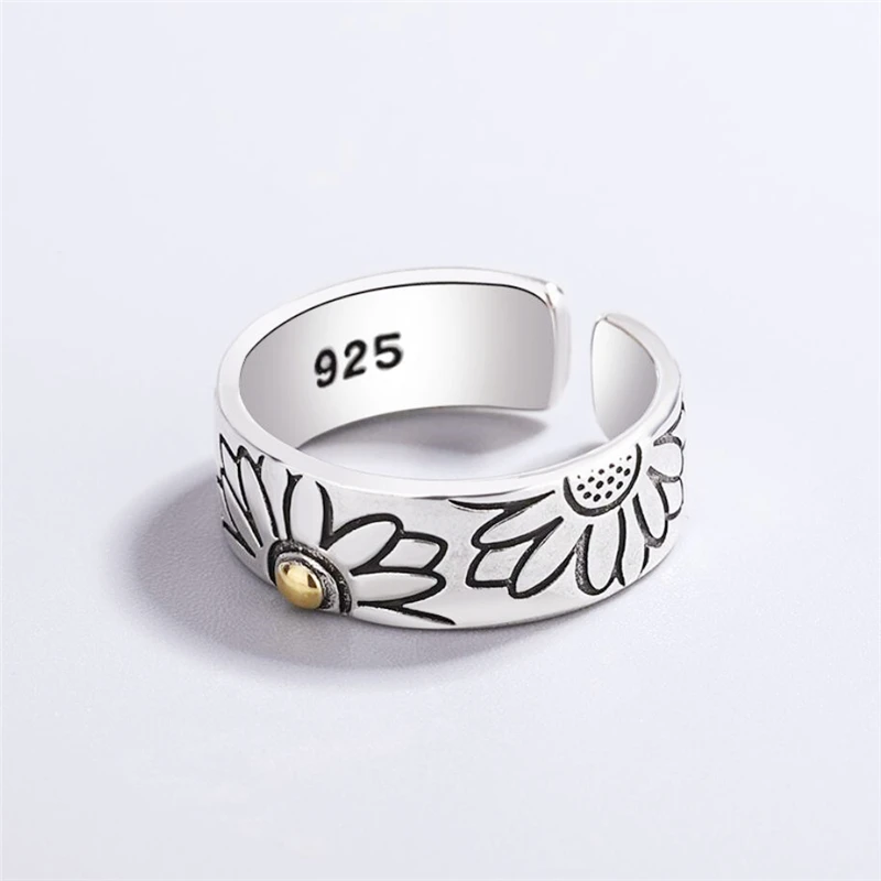 

Подошва с эффектом памяти, ретро-арт, хризантема, стерлинговое серебро 925 пробы, женские открывающиеся кольца изменяемого размера RI1038